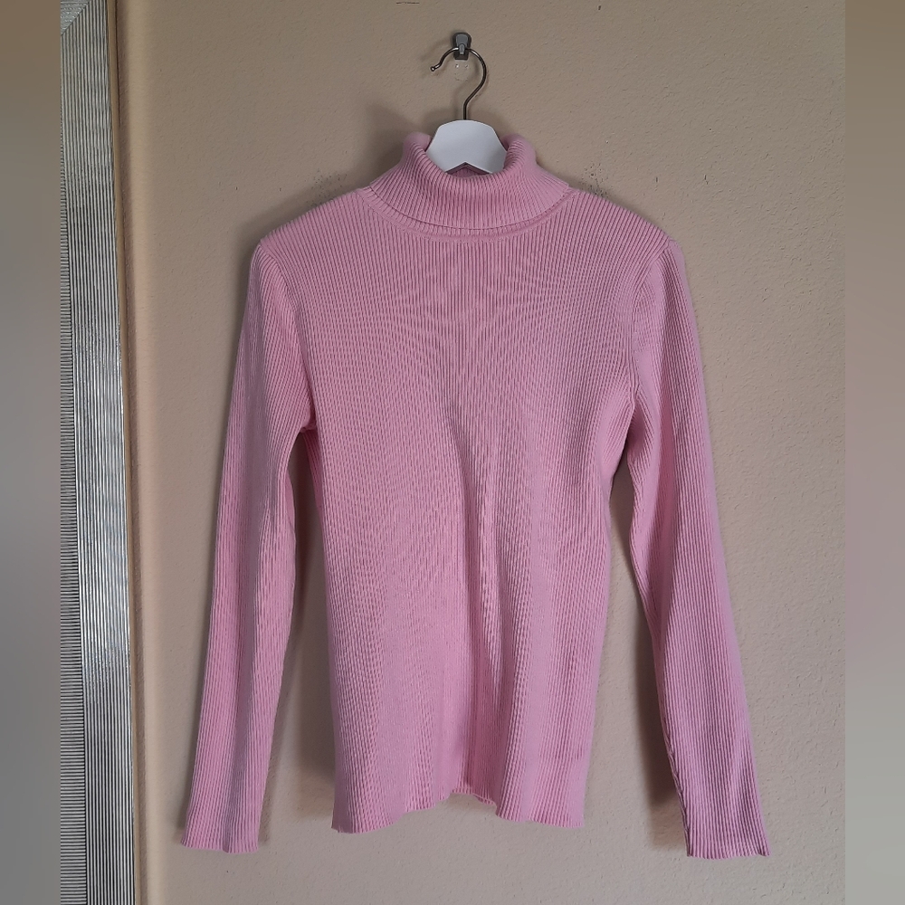 Liz Claiborne Pink Ribbed Turtleneck Sweater Sweet Feminine